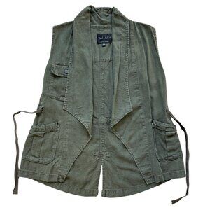 Sanctuary Womens Olive Green Cargo Vest With Tie-Waist & Flap Pockets Size M